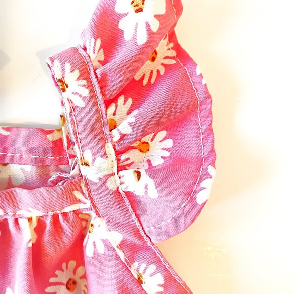 Pink Dog Dress with White Daisies, Ruffle Trim, Size XS - Picture 5 of 7